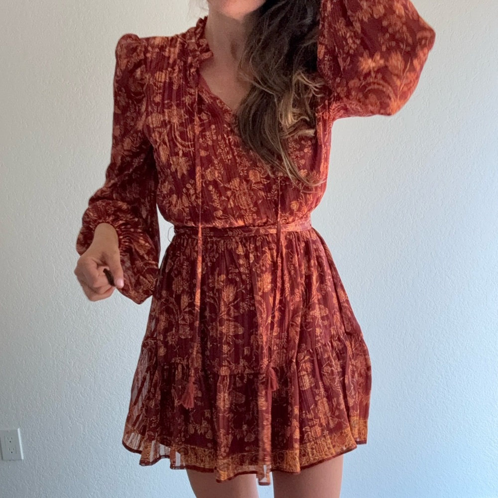 Vici Orange Pleated Tie Front Sundress